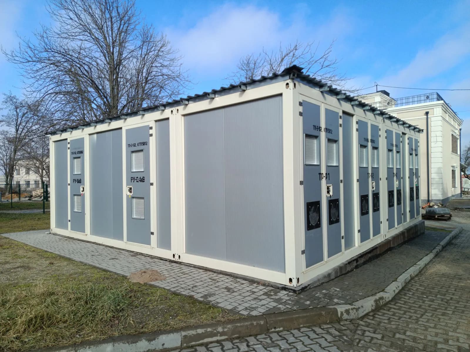 A four-transformer packaged substation: a distribution point in a modular building