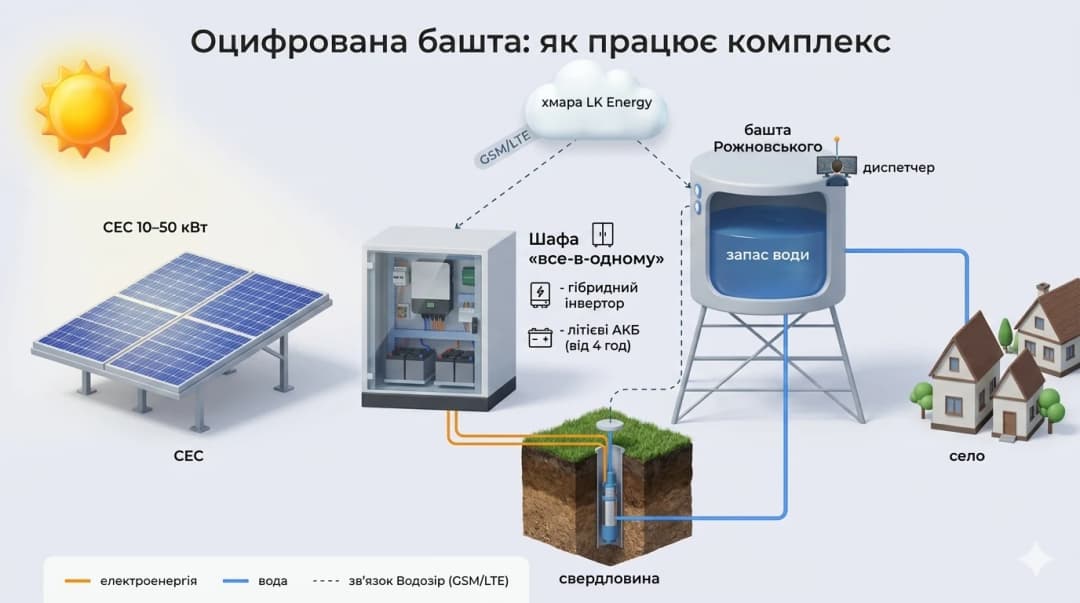 Оцифрована башта: схема комплексу СЕС для артезіанської свердловини з диспетчеризацією ВодоЗір