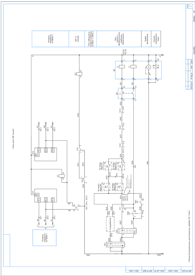Diagram of the sectionalizing panel ShchO 90-1313 with ATS for 1000 A, RNPP-311M voltage monitoring relay