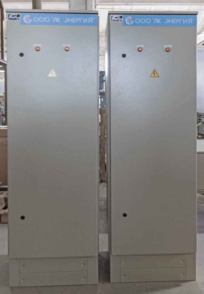 Two floor-standing distribution cabinets with indicator lamps manufactured by LK Energy