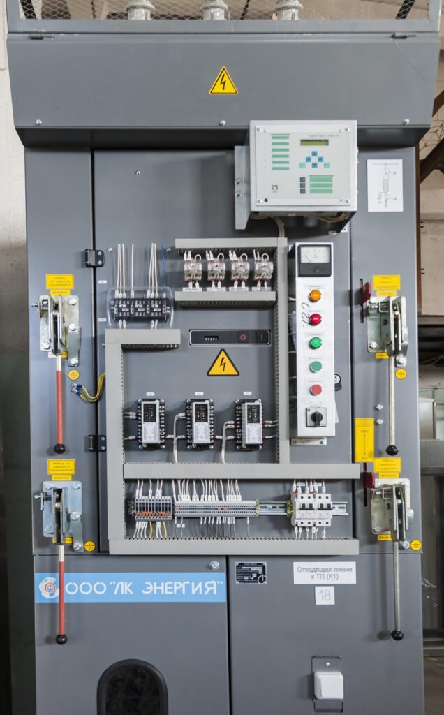 Outgoing feeder cubicle with exposed secondary circuit panel, manufactured by LK Energy
