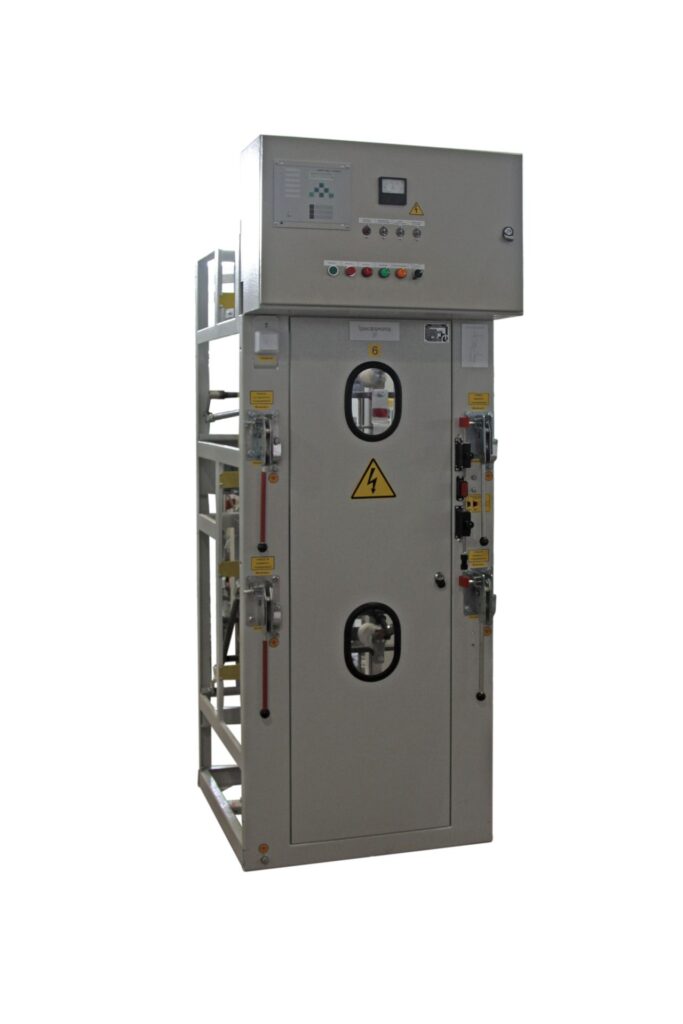 Transformer feeder switchgear cabinet with instrument compartment and two inspection windows