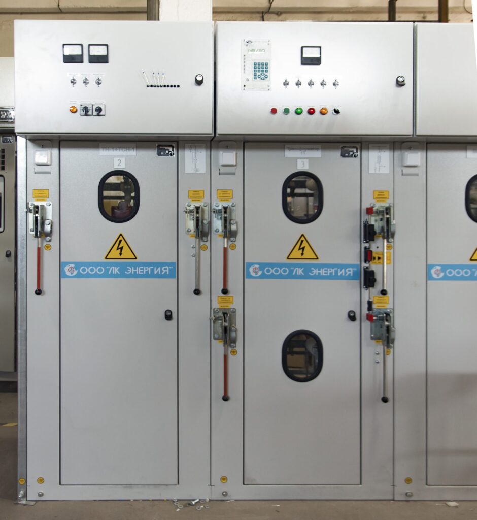 Switchgear cubicles with relay compartments and inspection windows manufactured by LK Energy