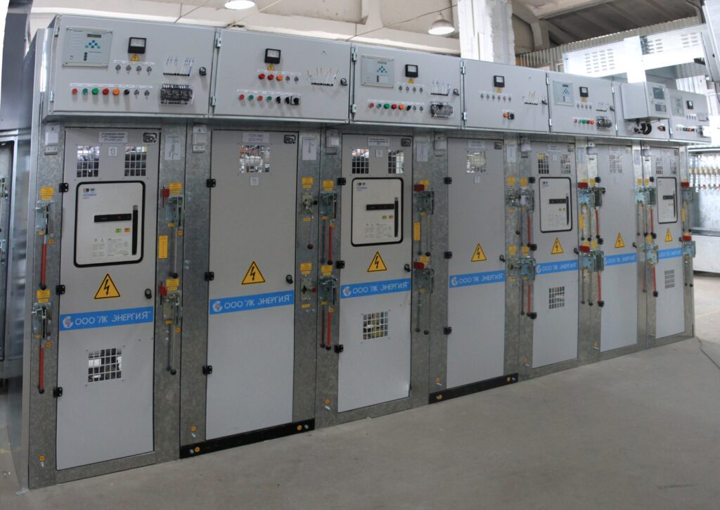 Switchgear cubicle line-up with switching device drives, manufactured by LK Energy