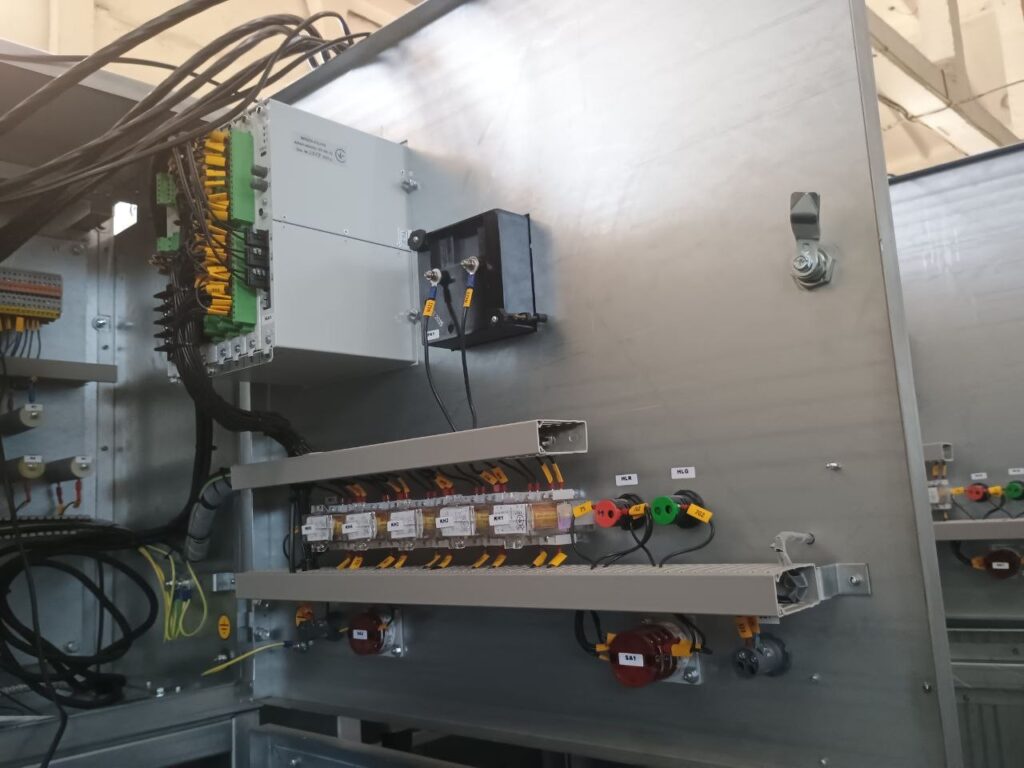 Control and automation cabinet panel with relays, cam switch and signal lamps