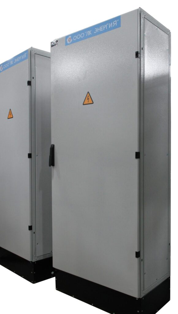 Grey floor-standing electrical distribution cabinets manufactured by LK Energy