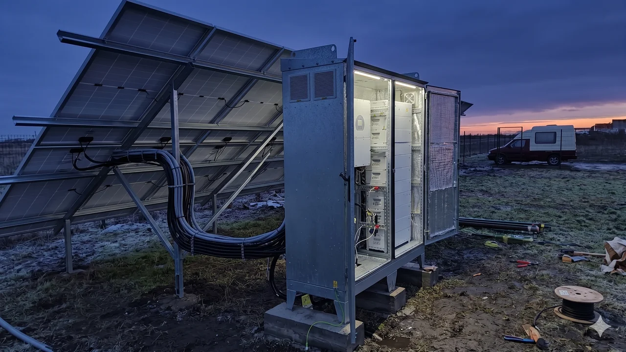 Insulated all-in-one cabinet on site, solar plant connection