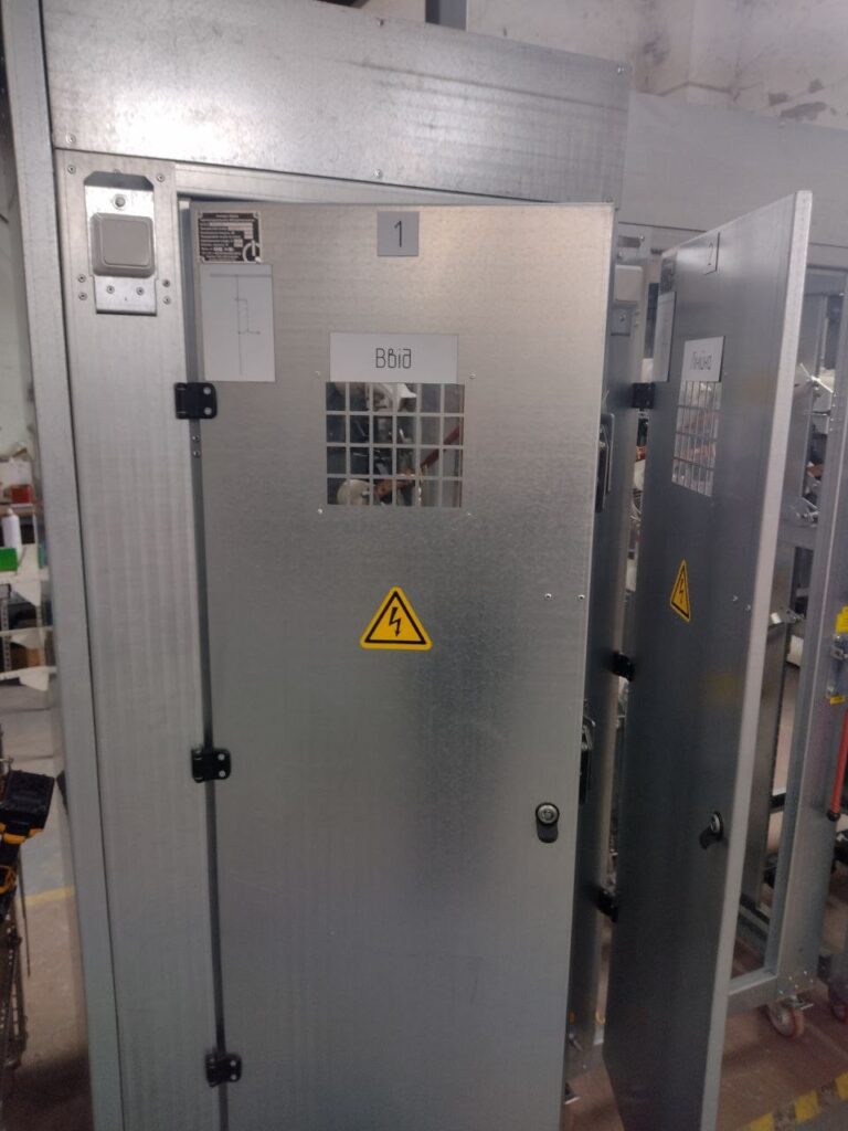 Incoming cabinet of a switchgear assembly with inspection window in workshop