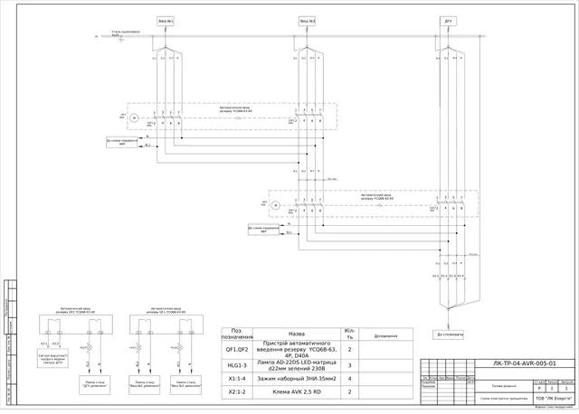 ATS-300-40 cabinet 0.4 kV with genset start signal: schematic diagram — LK-TR-04-AVR-005