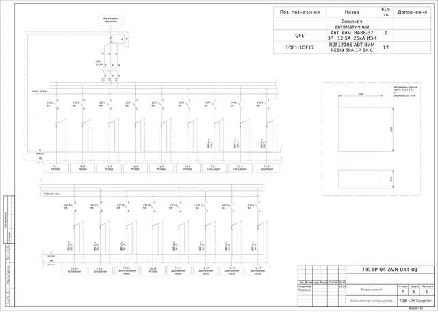 ATS board 0.4 kV 160 A (2 incomers + 150 kW genset), lighting and pump circuits: schematic diagrams — LK-TR-04-AVR-044