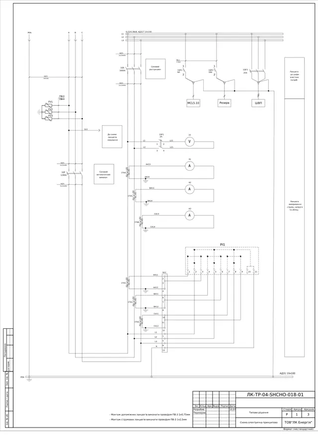 0.4 kV switchgear, three incomers with 1600 A breakers, distribution/metering panel, MCL 5.10: questionnaire — LK-TR-04-SHCHO-018