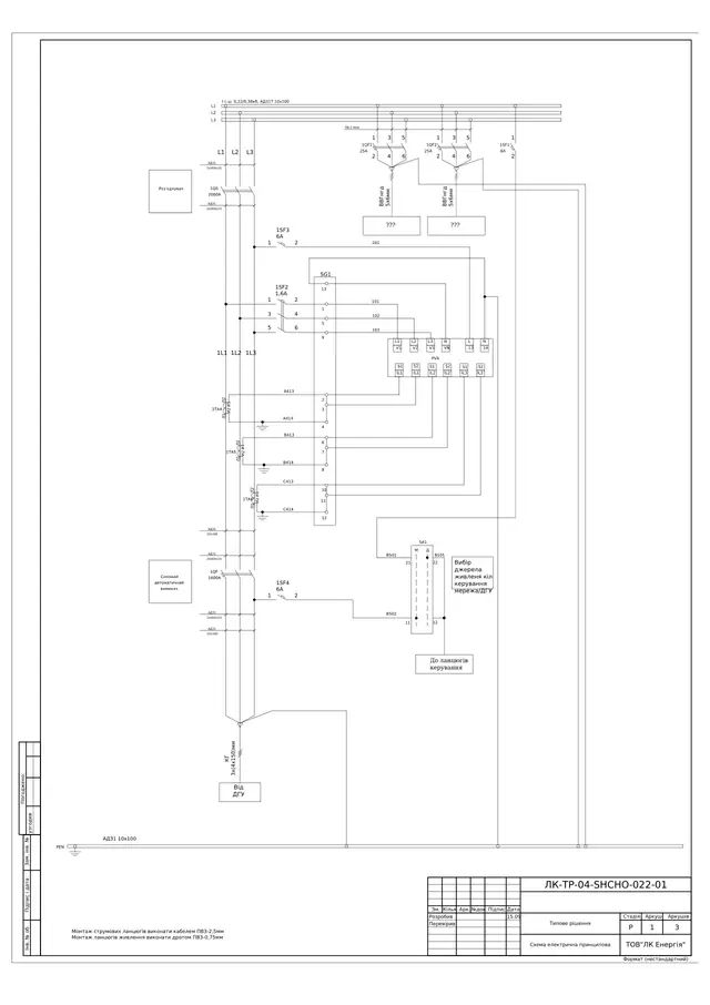 0.4 kV genset incomer panel with EPL-16 air circuit breaker and 2000 A switch: questionnaire, diagram — LK-TR-04-SHCHO-022