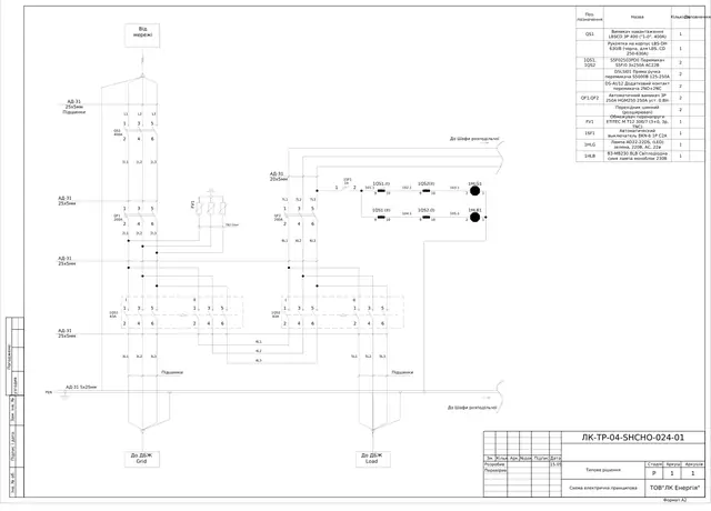 0.4 kV incomer cabinet with UPS bypass (S5000 250 A switch) and PFC unit on CEM contactors: schematic diagram — LK-TR-04-SHCHO-024
