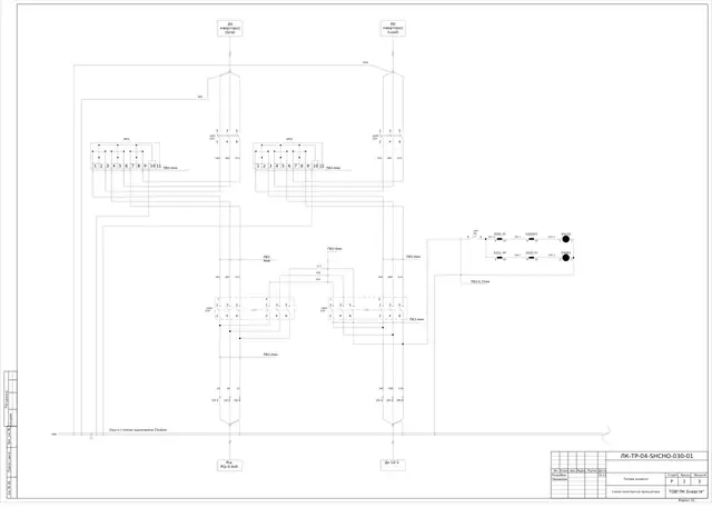 0.4 kV board for two inverters with LAS CO 63 changeovers and GAMA 300 meter: schematic diagrams — LK-TR-04-SHCHO-030
