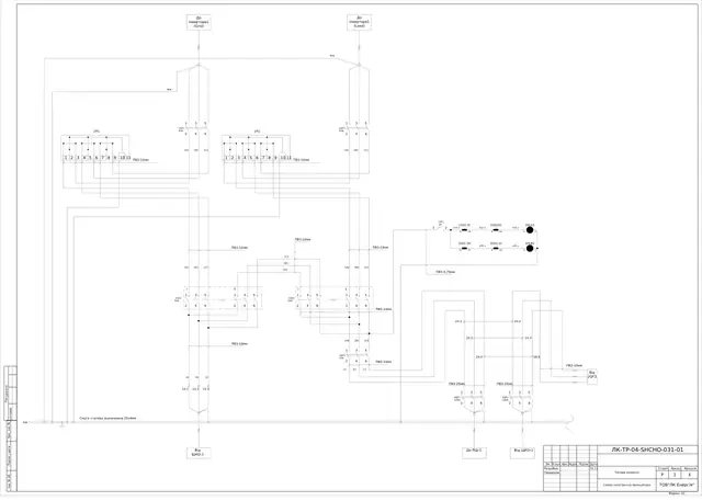 0.4 kV board for three inverters with LAS CO 63 changeovers, two metering-board feeds: schematic diagrams — LK-TR-04-SHCHO-031