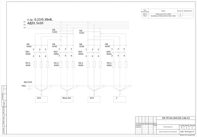 Two-section 0.4 kV board with bus-section disconnector, RPS-4 400 A incomers, ACE 6000 metering: questionnaire — LK-TR-04-SHCHO-146