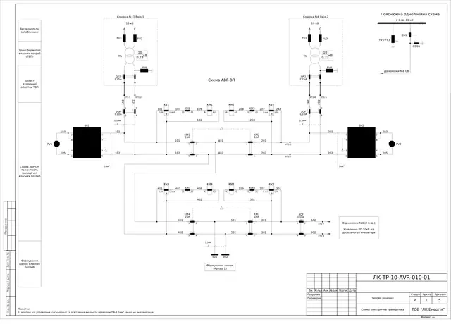 10 kV station auxiliary ATS: two auxiliary transformers, insulation monitoring, diesel generator — schematics — LK-TR-10-AVR-010