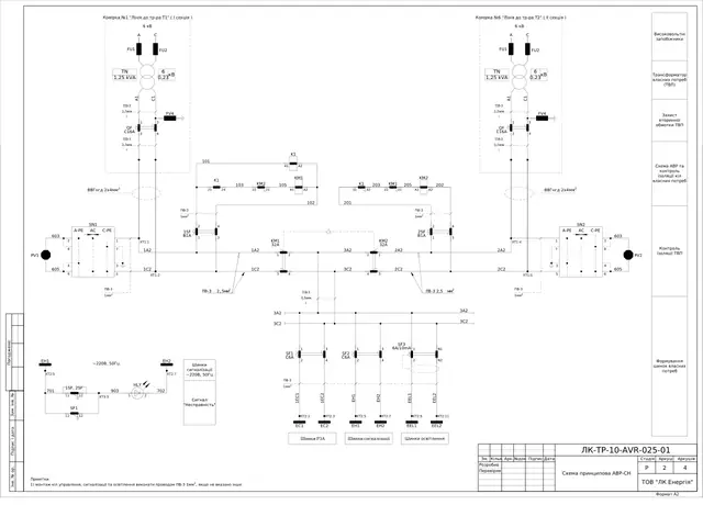 6 kV auxiliary ATS: auxiliary transformers in T1/T2 feeder cubicles, KMI-23211 contactor — schematic diagram — LK-TR-10-AVR-025